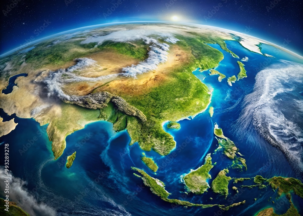 Fototapeta premium Geographic Overview of Oceans Surrounding China: Pacific, Indian, and South China Sea Perspectives