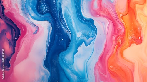 Abstract Swirling Blue, Pink, and Orange Paint photo