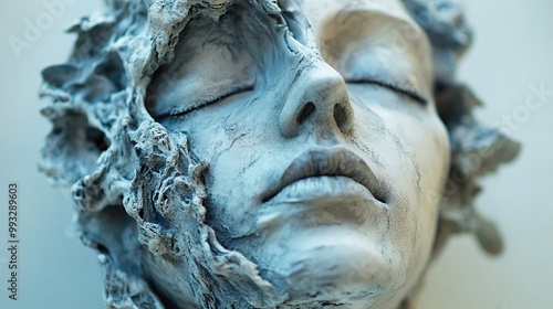 Close-Up of a Stone Sculpture of a Human Face