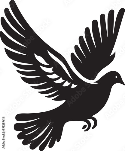 black dove bird silhouette vector illustration, solid white background