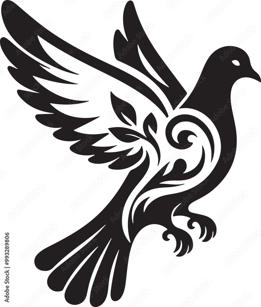 Fototapeta premium black dove bird silhouette vector illustration, solid white background