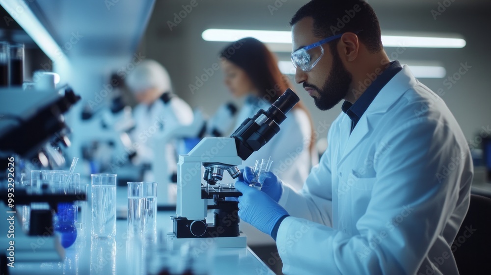 Scientist Working in a Laboratory with a Microscope - Research and Discovery Scientist Working in a Laboratory with a Microscope - Research and Discovery