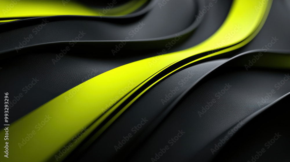 Fototapeta premium Dynamic black and neon yellow waves create edgy and energetic visual. smooth curves and contrasting colors evoke sense of movement and modernity
