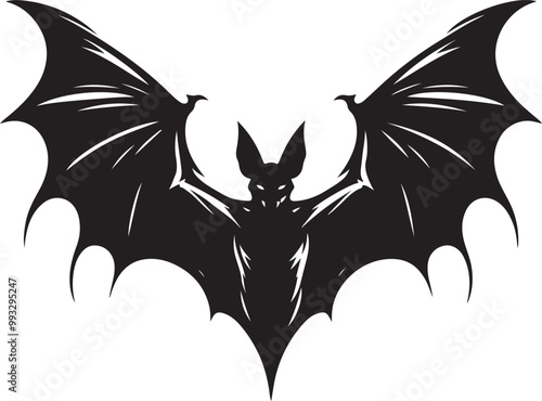 black bat silhouette vector illustration, solid white background