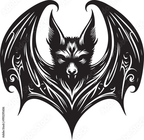 black bat silhouette vector illustration, solid white background