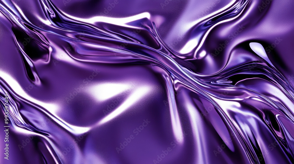 Obraz premium Shiny metallic purple fabric with smooth, flowing textures creates captivating visual effect. interplay of light and shadow enhances its luxurious appearance, evoking sense of elegance and