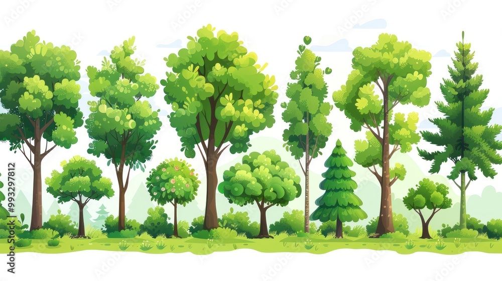 Fototapeta premium A vibrant array of leafy trees showcasing nature's beauty in a serene landscape during daylight hours. Generative AI