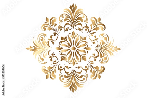 Damask graphic ornament. Floral design element. Gold pattern