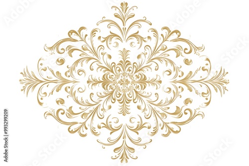 Damask graphic ornament. Floral design element. Gold pattern