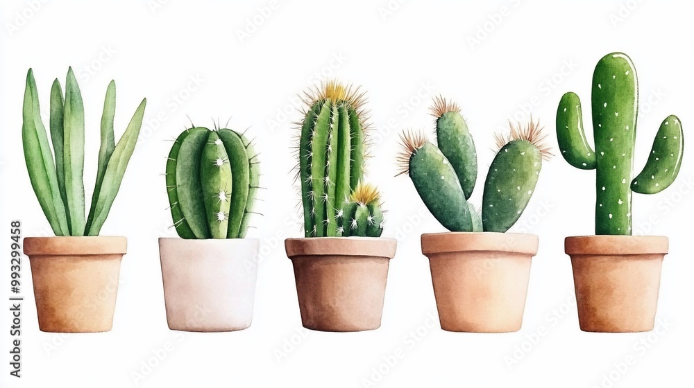 Set of a Cactus Collection Watercolor style Set of a Cactus Collection Watercolor style