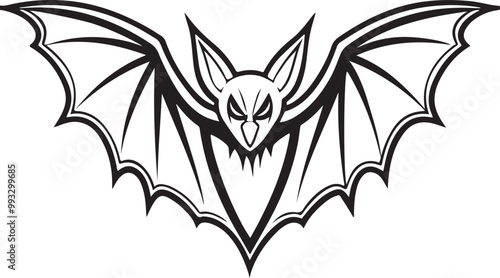 black bat silhouette vector illustration, solid white background