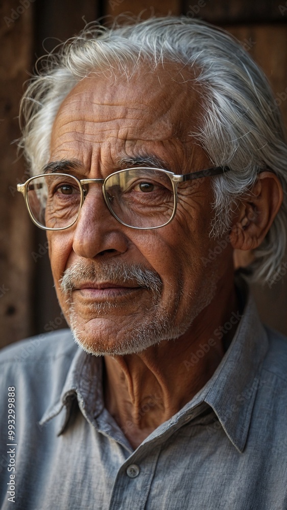 Elderly Caucasian man with gray hair and beard, wearing glasses, with serious expression on his face Elderly Caucasian man with gray hair and beard, wearing glasses, with serious expression on his face