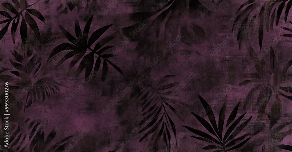 A mural in the interior of the house depicts tropical art painted on a dark background; the leaves are painted on the dark texture A mural in the interior of the house depicts tropical art painted on a dark background; the leaves are painted on the dark texture