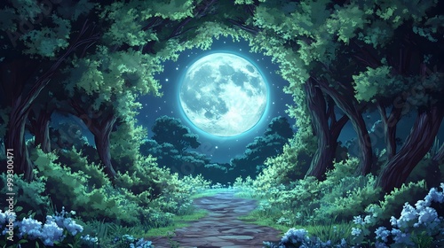 Moonlit Forest Path Leading to the Unknown Adventure photo