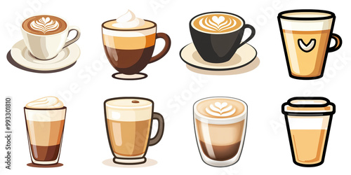 Wallpaper Mural Latte coffee png set collection in 3d transparent no background in drink concept. Torontodigital.ca