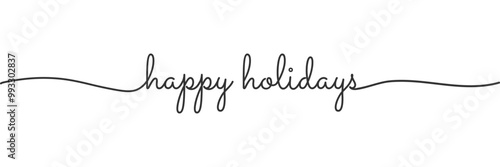 Calligraphic happy holidays in ballpoint pen style isolated on white background. Rounded happy holidays sign in script text in lower caps. The word autumn written in ballpoint style . Vector.