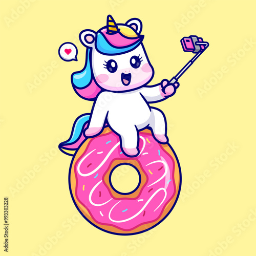 Cute Unicorn Taking Selfie On Donut Cartoon Vector Icon 
Illustration. Animal Food Icon Concept Isolated Premium
Vector. Flat Cartoon Style