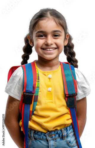 Primary school girl backpack smile clothing. photo