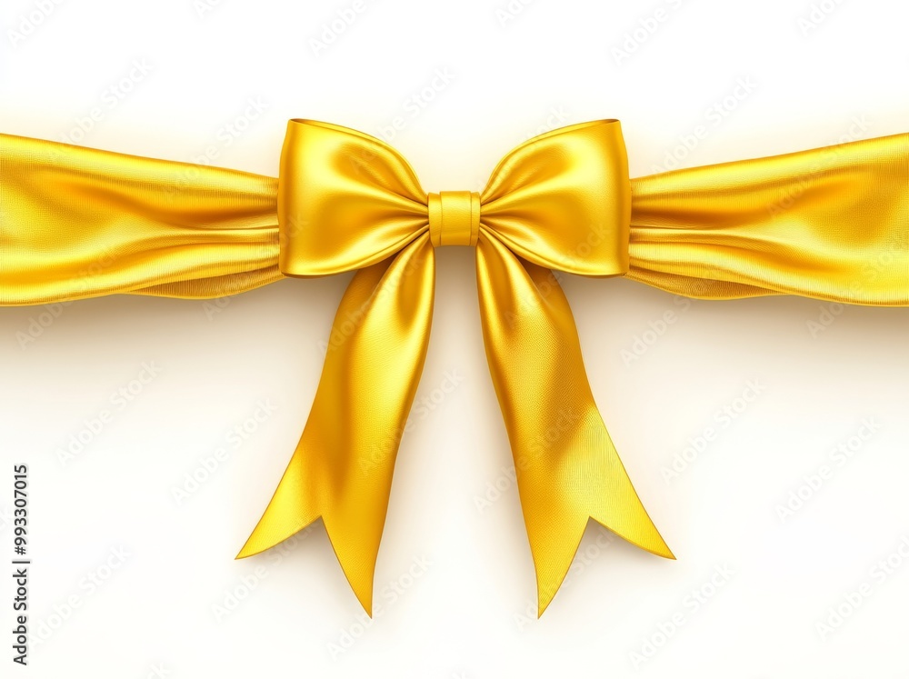 Isolated gold gift ribbon bow on white background. 3D rendering. Isolated gold gift ribbon bow on white background. 3D rendering.