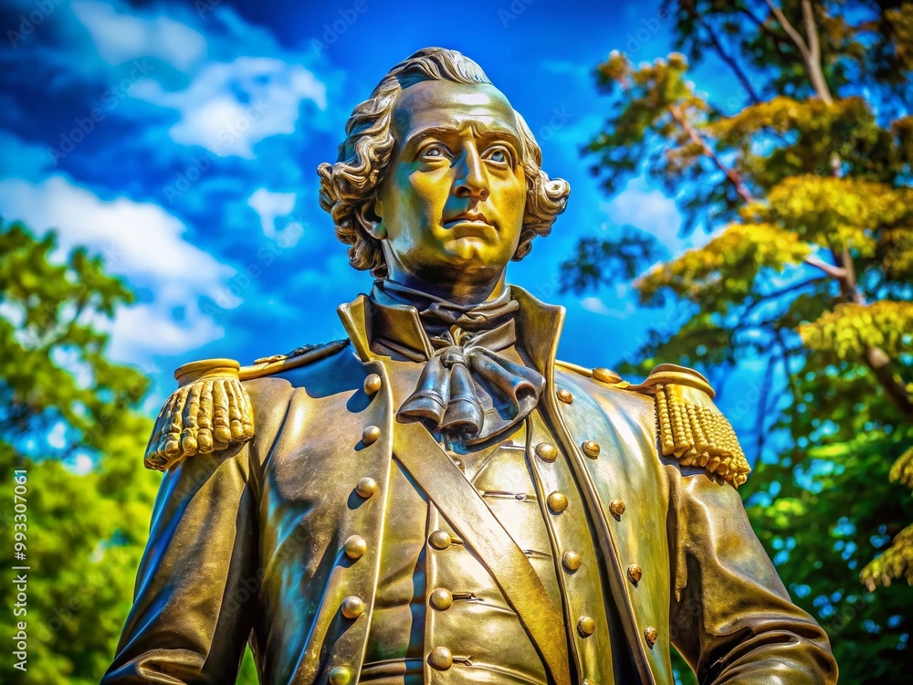Fototapeta premium Historical statue of a military figure symbolizing leadership and valor in American history