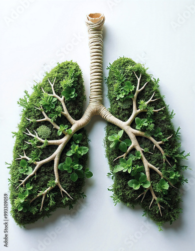 Lung-shaped eco sculpture with green plants