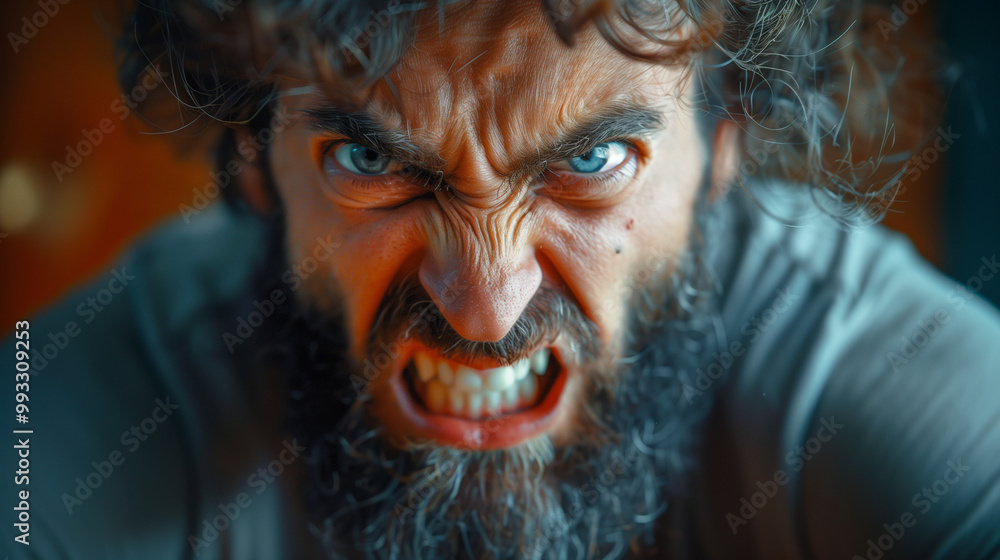 Angry man with intense expression and clenched teeth Angry man with intense expression and clenched teeth