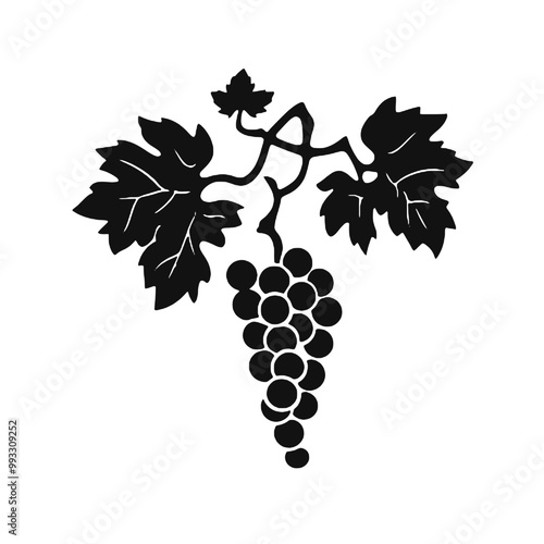 Vine Grapes in Leaves Silhouette Vector Illustration Transparent Background