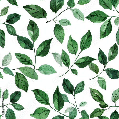 Seamless green leaves pattern with a floral design perfect for nature-inspired decor and wallpaper