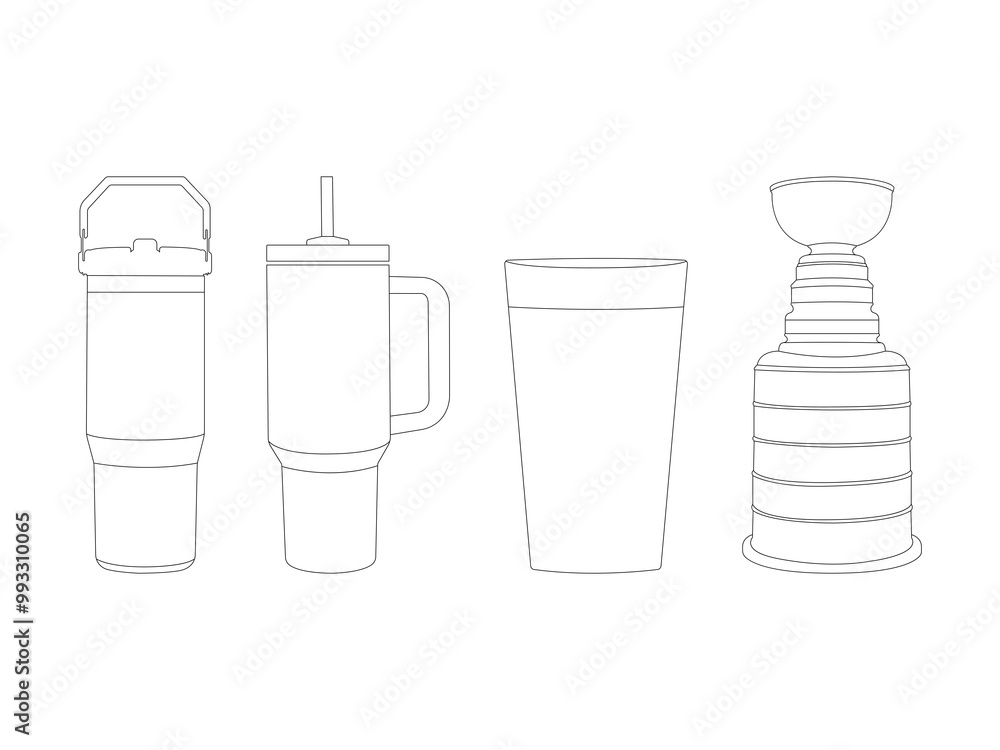 Set of Stanley Cup Outline Icon in various poses isolated on white background Set of Stanley Cup Outline Icon in various poses isolated on white background