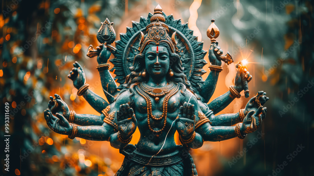 Fototapeta premium Majestic Hindu Goddess Durga Idol in Ethereal Light