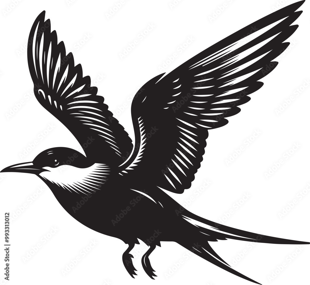 Obraz premium black Aleutian birds silhouette vector illustration, solid white background