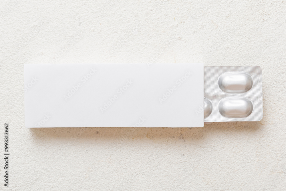 Blank White Product Package Box Mock-up. Open blank medicine drug box with blister top view