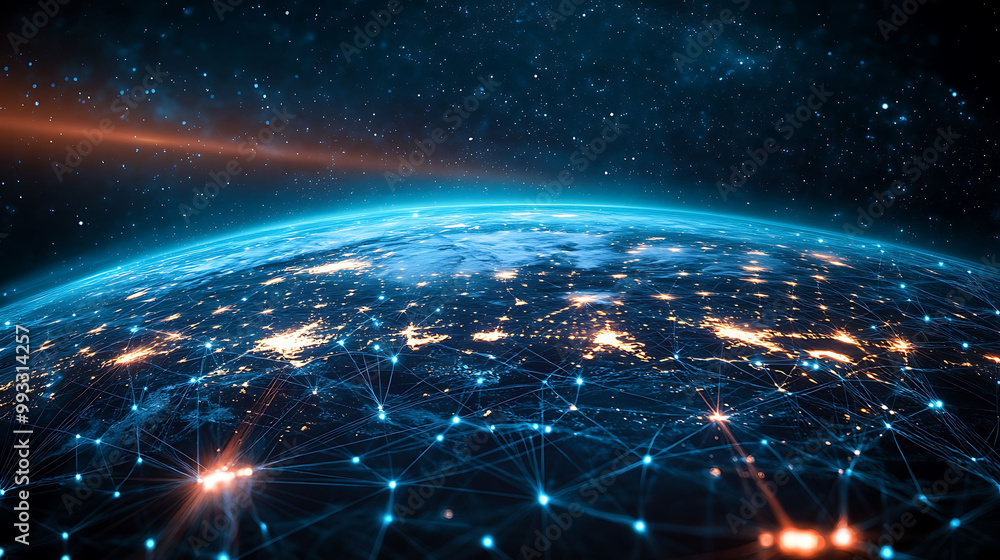 A stylized image of Earth with a network of lines connecting cities, representing global connectivity. A stylized image of Earth with a network of lines connecting cities, representing global connectivity.