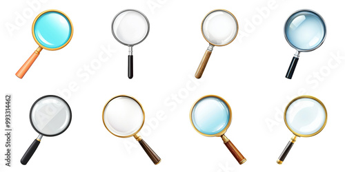 Magnifying glass png isolated object set transparent background for all purpose.