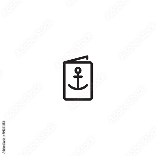 A book with an anchor symbol on icon. A line drawing of a book with an anchor symbol on its cover, representing a nautical book, a travel guide, or a book about the sea. Editable icon.