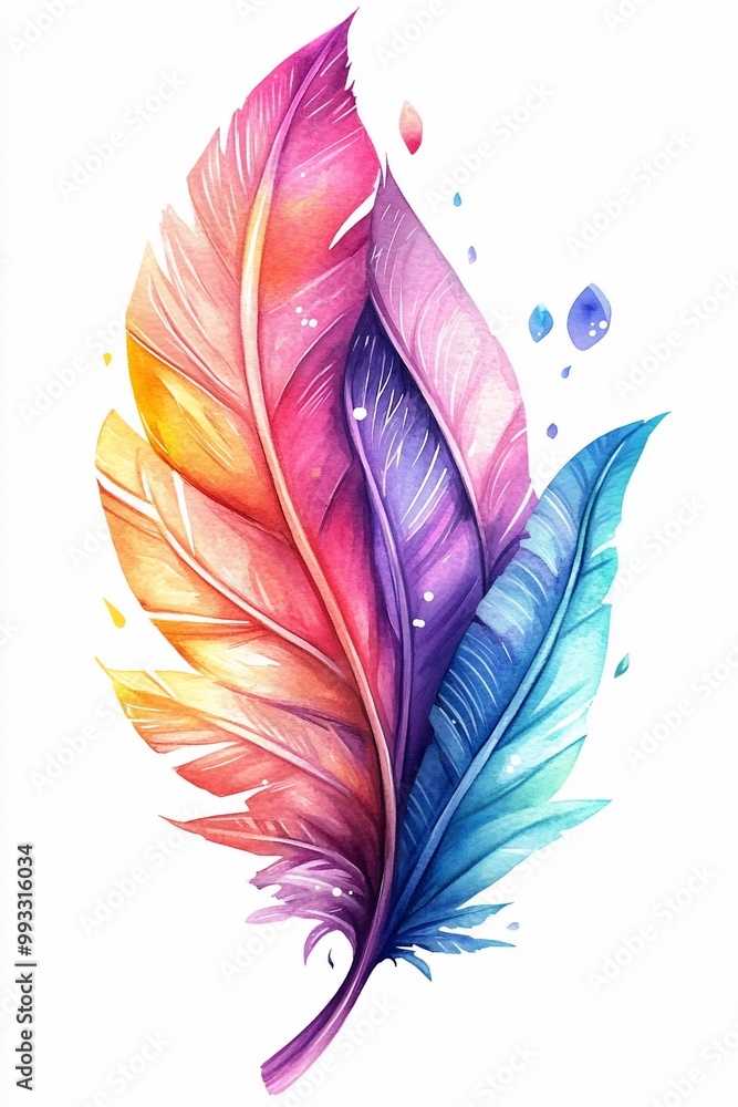 Watercolor Rainbow Feather with Splatter Watercolor Rainbow Feather with Splatter