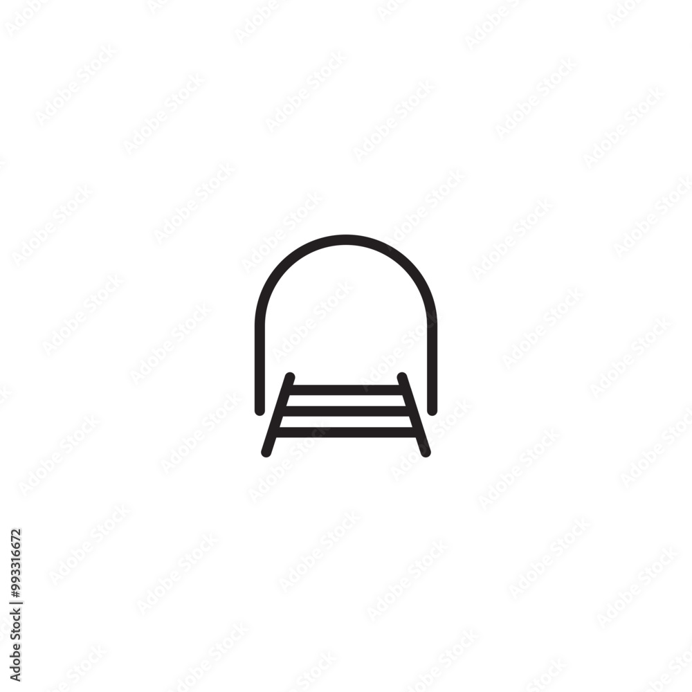 Icon of a train tunnel entrance, featuring an arched design with parallel train tracks extending outward.. Editable icon. Icon of a train tunnel entrance, featuring an arched design with parallel train tracks extending outward.. Editable icon.