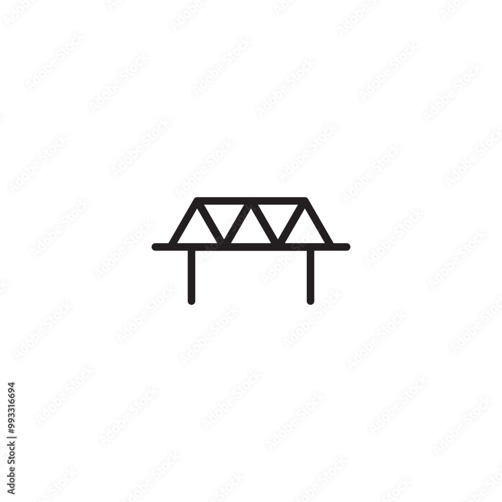 A line drawing of a bridge with a flat deck and triangular supports. A minimalist depiction of a bridge, its form suggesting strength and connection. Editable icon.