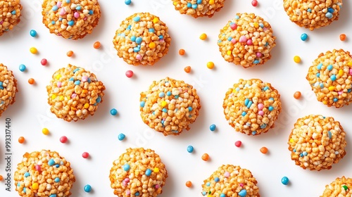 A stack of four delicious cookies with colorful sprinkles, perfect for a sweet treat or celebration.