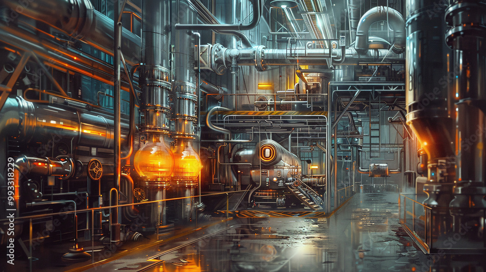 Industrial Factory with Glowing Tanks and Complex Pipe System
Industrial Factory with Glowing Tanks and Complex Pipe System