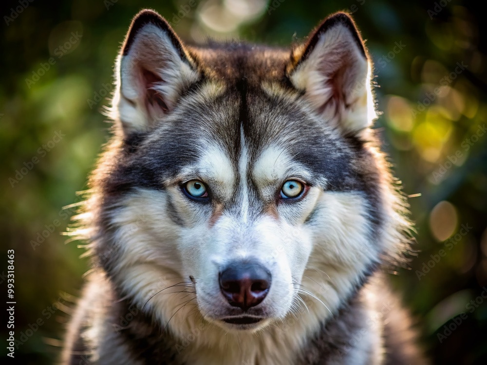 Intense Expression of an Angry Husky with Piercing Eyes and Fluffy Fur in a Natural Setting Intense Expression of an Angry Husky with Piercing Eyes and Fluffy Fur in a Natural Setting