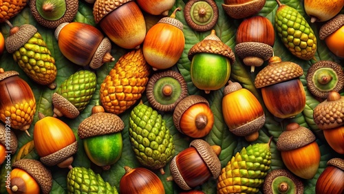 Intricate Acorn Pattern with Natural Tones Perfect for Textiles, Wallpapers, and Nature Designs