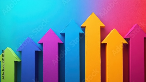 Colorful arrows graphic for market strategy, business growth, and financial development