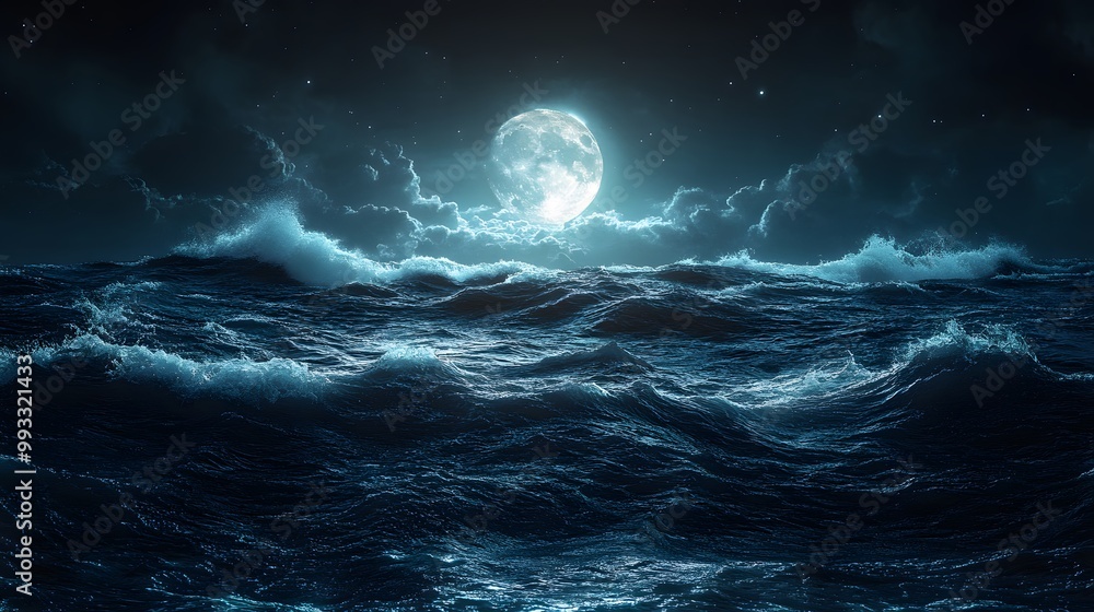Dark ocean waves with moonlight reflections Dark ocean waves with moonlight reflections