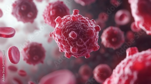 3D illustration of leukemia cells in the bloodstream.  photo