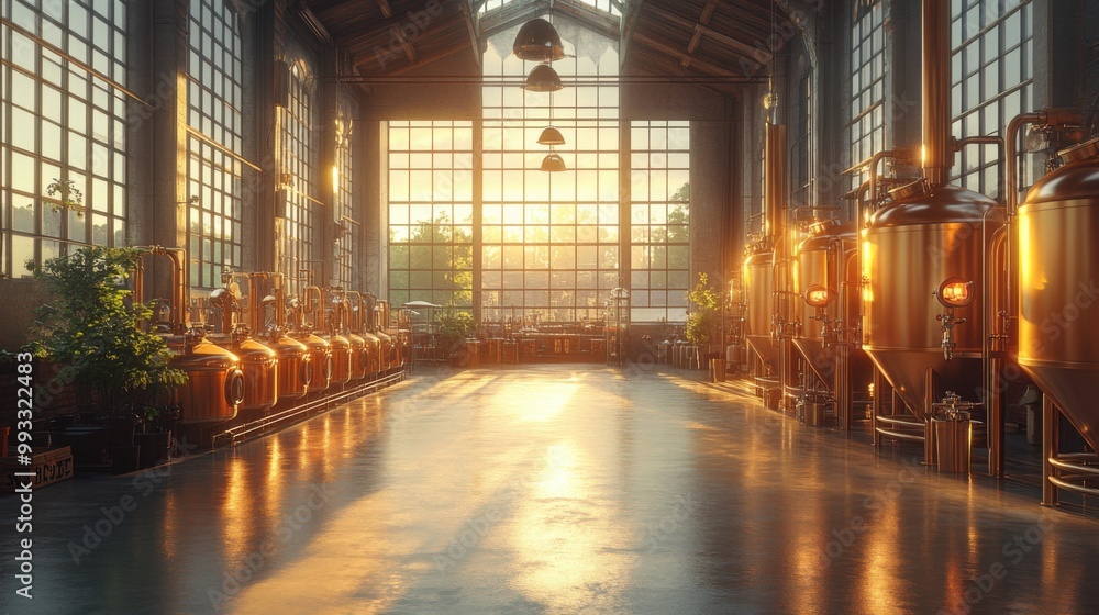 Industrial Brewery Interior with Sunset Light Industrial Brewery Interior with Sunset Light
