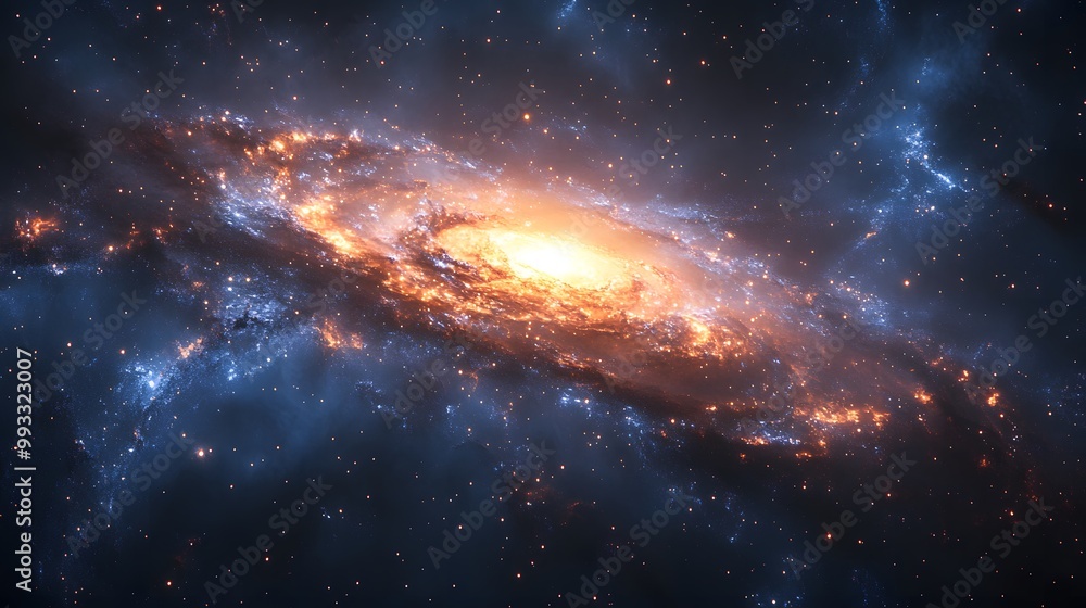 Dark galaxy with shimmering stars and nebula Dark galaxy with shimmering stars and nebula