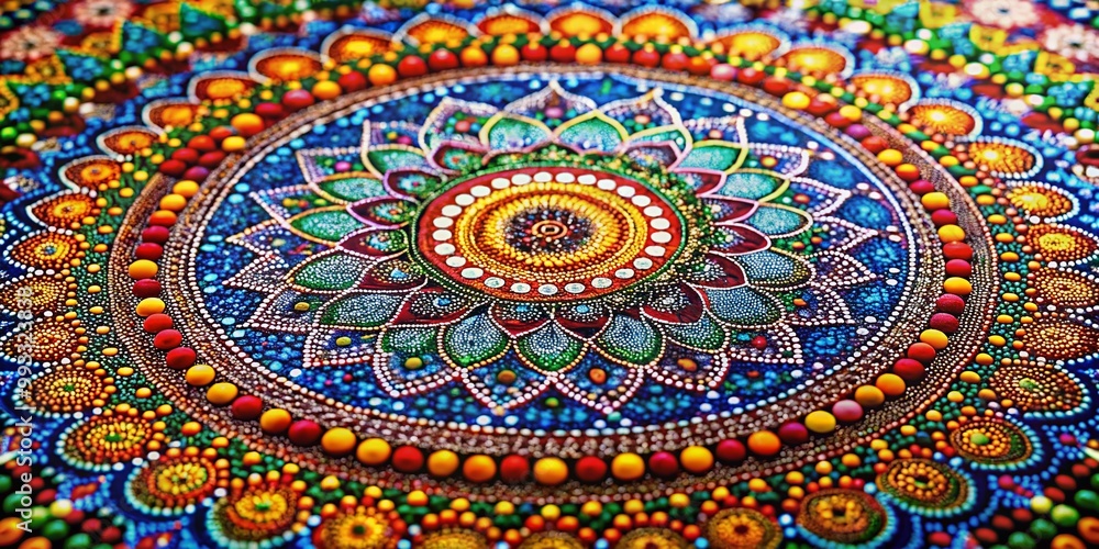 Fototapeta premium Intricate Dotted Mandala Patterns for Meditation and Mindfulness in Vibrant Colors and Designs