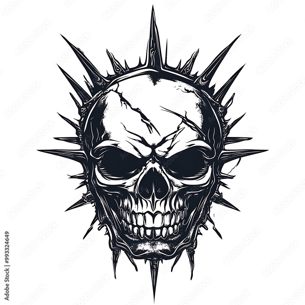 Obraz premium A Detailed Illustration of a Skull with a Spiky Crown