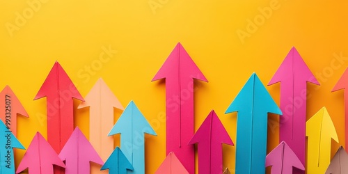 Colorful arrows graphic for market strategy, business growth, and financial development